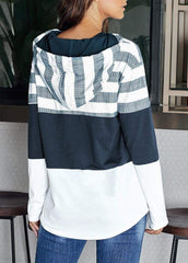 Drawstring Striped Long Sleeve Hoodie