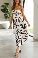 Krishelle Doodle Printed Cutout Waist Pocketed Loose Midi Dress