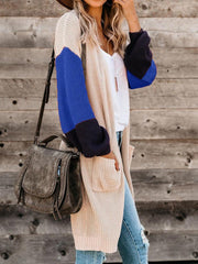 Pocket Matching Color Sleeve Long Cardigan