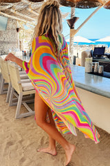 Multicolor Swirling Print Sheer Beach Cover-up Sarong