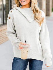 Casual Solid Color Side Lapel Button Sweater