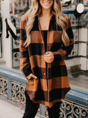 Plaid Pocket Snap Button Coat