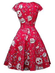 Halloween Vintage Skull Print Hepburn Dress