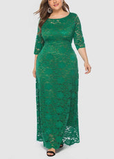 Lace Hollow Out Round Neck Solid Color Dress