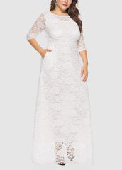 Lace Hollow Out Round Neck Solid Color Dress