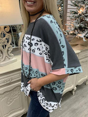 Leopard Color Block Splicing T-shirt Tops