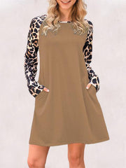 Leopard Long Sleeve Dress With Pockets