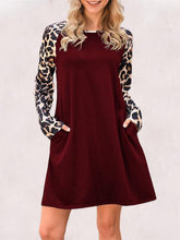 Leopard Long Sleeve Dress With Pockets