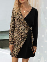 Leopard Patchwork V-neck Short Dress