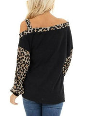 Leopard Print Cold Shoulder Tops