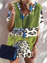 Leopard Print Color Block Sports Suit