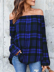 Plaid Print Shoulder Tops