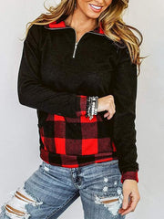 Plaid Print Zipper Up Sweatshirt