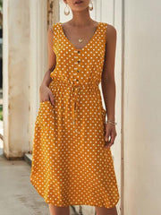 Polka Dot Print Midi Dress With Pockets