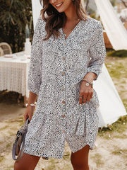 Printed Buttons Casual Shirt Dress