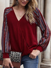 Printed Cross Waffle Knit Sweatshirt