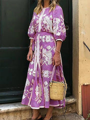 Printed Half Sleeve Loose Long Dress