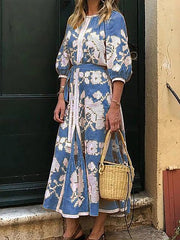 Printed Half Sleeve Loose Long Dress