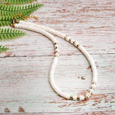 Boho Necklace, Natural Shell Cowrie in White
