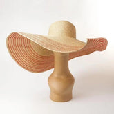 Boho Hat, Sun Hat, Beach Hat, Extra Wide Brim Straw Hat (25 cm), Stripe 2 Colors