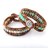 Boho Bracelet, RH Leather Wrap Bracelet, Blue Amazonite Lotus