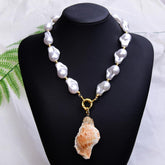 Boho Necklace, White Peal Sea Shell