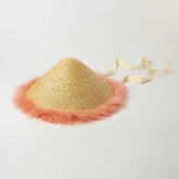 Boho Hat, Sun Beach Hat, Vintage Straw Hat with Feather Everly