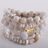 Boho Bracelet, RH Bracelet Set, Cubic Zircon Ball, Natural Stones, in Black and White