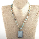 Boho Necklace, RH Jade Amazonite, Square Green Natural Stone