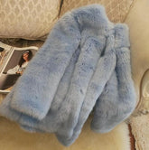 Boho Winter Coat, Fur Coat, Faux Fox Fur, Arctic Blue