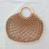 Boho Bag, Woven Straw Rope Tote Bag, Brown and Ivory Lash