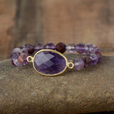 Boho Bracelet, Stretchy Bracelet, Purple Phantom and Amethyst