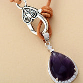 Boho Necklace, Purple Amethyst Teardrop Pendant