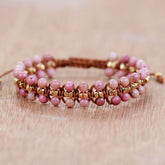 Boho Bracelet, Friendship Bracelet, Pink Rhodonite and Blue Amazonite