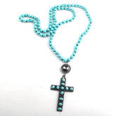 Boho Necklace, RH Precious Blue Lava Stone, Cross