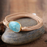 Boho Bracelet, Rope Wrap Bracelet, Blue Amazonite