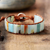 Boho Bracelet, Leather Wrap Bracelet, Blue Amazonite
