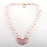 Boho Necklace, RH Rose Quart Amazonite, Half Moon Pink Natural Stone
