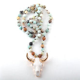 Boho Necklace, RH Amazonite Horn Natural Green Stone