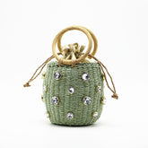 Boho Bag, Woven Straw Rope Basket Bag, Green Diamond Busket