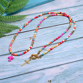 Boho Necklace, Seed Bead Layered Choker, Double Cross