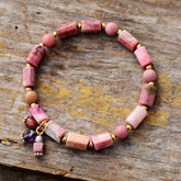 Boho Bracelet, Stretchy Bracelet, Pink and Blue Rhodonite
