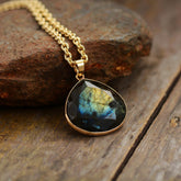 Boho Necklace, Labradorite and Gold Chain