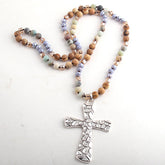 Boho Necklace, RH Antique Silver Cross, Lava Stone