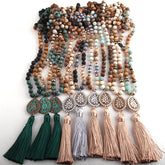 Boho Necklace, RH Amazonite Jasper, Tassel Brown Natural Stone