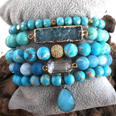 Boho Bracelet, RH Bracelet Set, Natural Stones, Blue, Green, Purple