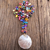 Boho Necklace, RH Pink Rose Crystal Shell