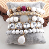 Boho Bracelet, RH Bracelet Set, Cubic Zircon Ball, Natural Stones Ball in Black and White