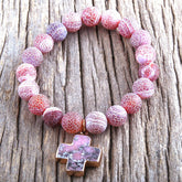 Boho Bracelet, RH Natural Stones Pink Cross