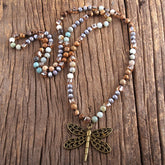Boho Necklace, RH Amazonite Jasper, Dragonfly Brown Natural Stone